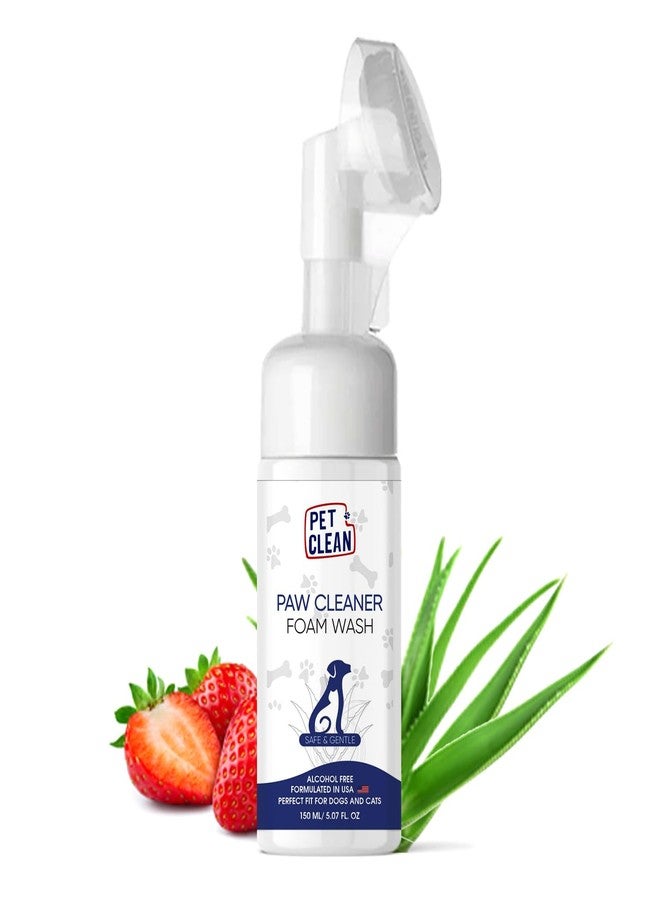 تنظيف الحيوانات الأليفة منظف مخالب الحيوانات الأليفة للقطط والكلاب والجراء مع رغوة تنظيف أقدام الحيوانات الأليفة وفرشاة سيليكون لسهولة التنظيف (150 مل، فراولة) - Image 1